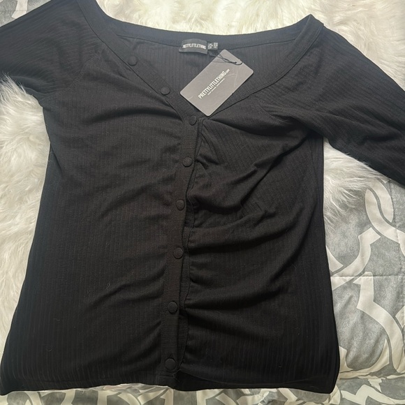 Plus black off shoulder button through top - Picture 1 of 3